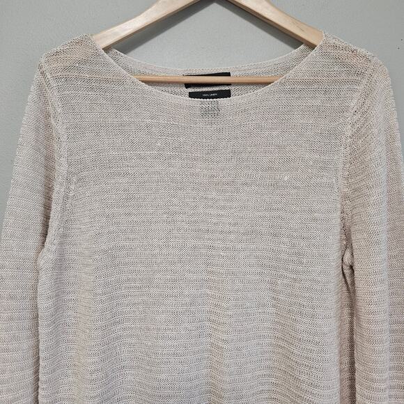 Tahari Linen Knit Top Womens XL Beige Sweater Coastal Minimalist Neutral - Picture 2 of 9